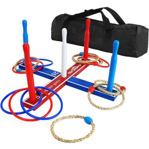Wooden Ring Toss Game Set Includes Wood Base for Kids, Indoor & Outdoor Game for Family and Adults