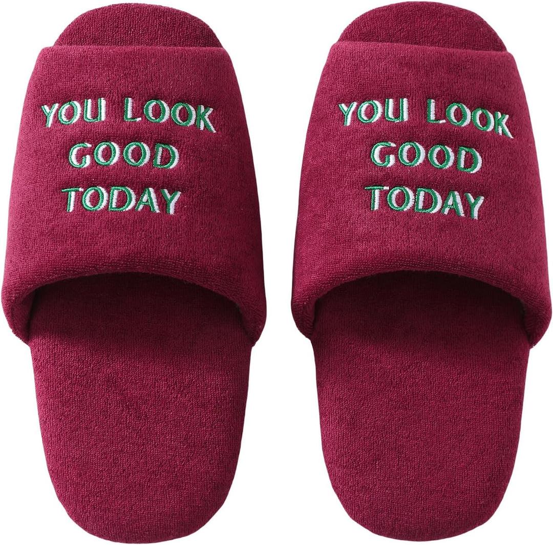 Women's Silent Indoor Slippers  Lightweight Terry Cloth Slides with Memory Foam, Open Toe, Soft Sole (No Rubber), Foldable Travel House Shoes for Home or Hotel Use (7-8, Burgundy Red)