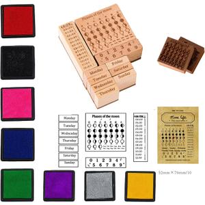 Wooden Rubber Stamp and Ink Pad Set 10Stamps 8 Ink Pads,18 Pieces Total for DIY Card Making,Crafts Party Decor Scrapbooking Cards Making