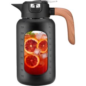 84 oz/2.5 Liter Glass Pitcher with Lid and Handle, Glass Carafe/Jug for Hot/Cold Water, Large Iced Tea Pitcher for Coffee, Juice and Homemade Beverage (Black)