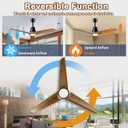 52" Ceiling Fans with Light, Solid Wood Ceiling Fan with Remote Control and DC Motor, with RGB Function, with 3 Fan Blades, Indoor-Outdoor Ceiling Fan for Living Room, Bedroom - Black + Walnut Color
