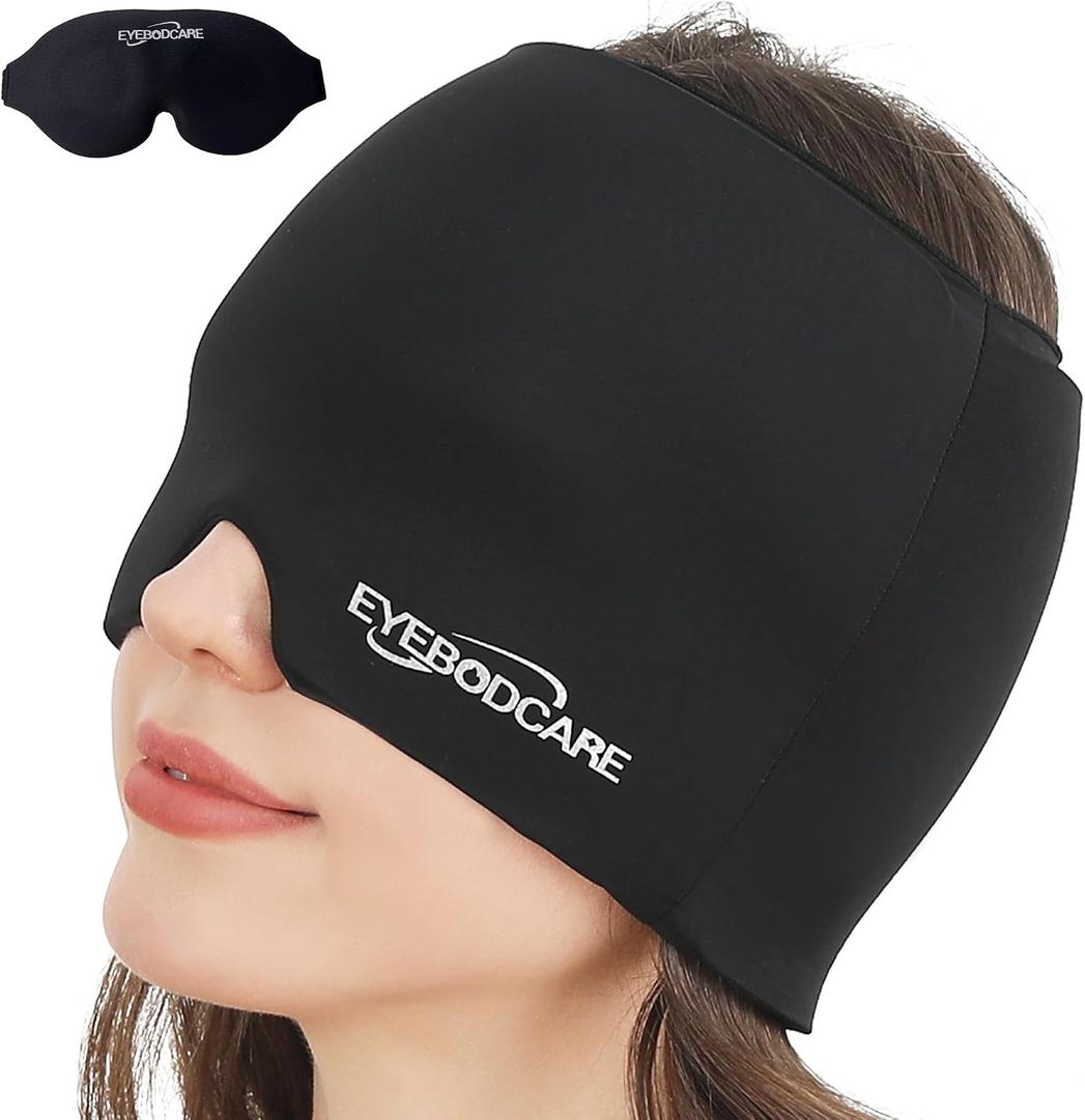 2 x Migraine Relief Cap, Reusable Headache Relief Cap with Hot & Cold Therapy, Soothing Headache Hat, Odorless Gel Ice Head Wrap for Tension, Stress & Sinus, Headache & Puffy Eyes, Black,1Pc