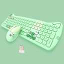 Cute Cat 2.4G USB Wireless Keyboard and Mouse Combo, Silent Keys, Candy Colors, Compatible with Notebook, PC (Green-110Keys)