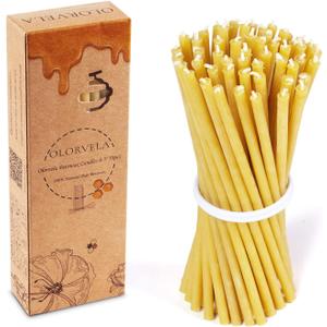Pure Beeswax Candles, 6.3" Decorative Thin Taper Candles,Honey Scented, Dripless, Smokeless, 30min Burn Time for Birthday, Dinner, Prayer, Church, Hanukkah, Christmas (50 pcs)