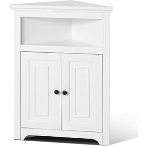 VEVOR 32" Corner Storage Cabinet, 3 Tiers Small Storage Cabinet with 2 Wooden Doors & Adjustable Shelves, Freestanding Corner Kitchen Cabinet for Living Room, Kitchen, Laundry Room, Bathroom, White