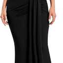 YMDUCH Women's Elegant Off Shoulder Sleeveless Ruched Bodycon Long Formal Evening Weeding Dress (X-Large, Black)