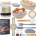 Sourdough Starter Kit, Sourdough Bread Baking Supplies, 40oz Sourdough Starter Jar, 9" Round & 10"Oval Rattan Banneton Bread Proofing Baskets Set, Bread baking tools,Silicone bread Sling