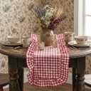 Tegeme Red Gingham Table Runner 12''x71'' Cotton Ruffle Checkered Plaid Tables Runner Farmhouse Gingham Tablecloth for Home Kitchen Dinner Party Table Decorations (Plaid)