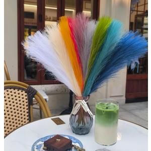 9 Pcs 17" Faux Dried Rainbow Pampas Grass Decor, Fluffy Fake Small Multicolor Pompas Artificial Pompous Short Stems Bouquet Flower Arrangement Vase Filler for Boho Home Wedding Decoration