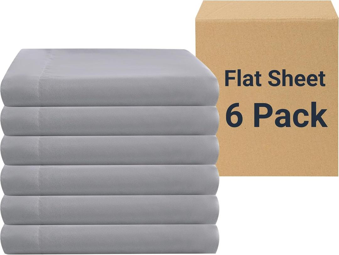 ZPECC Bulk Flat Sheets Only Twin Size 6 Pack, Easy Sort Top Bed Sheet by Color-Coded Label, Soft Durable Brushed Microfiber Fabric Hotel Airb&bs Essentials for Hosts, 66"x96", Light Gray
