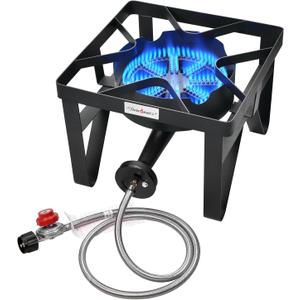 Vivicreate Propane Gas Stove, 185000 BTU High Pressure Outdoor Camping Stove with Regulator, Cast Iron Burner, CSA listed regulator and gas hose,Black (Normal)