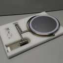 8" Wall Mounted Lighted Makeup Mirror, 3000mAh Rechargeable Double Sided 1X/10X Magnifying Mirror with Hook, 3 Color Lights Touch Dimmable 360 Rotation Vanity Mirror for Bathroom (Nickel-round)