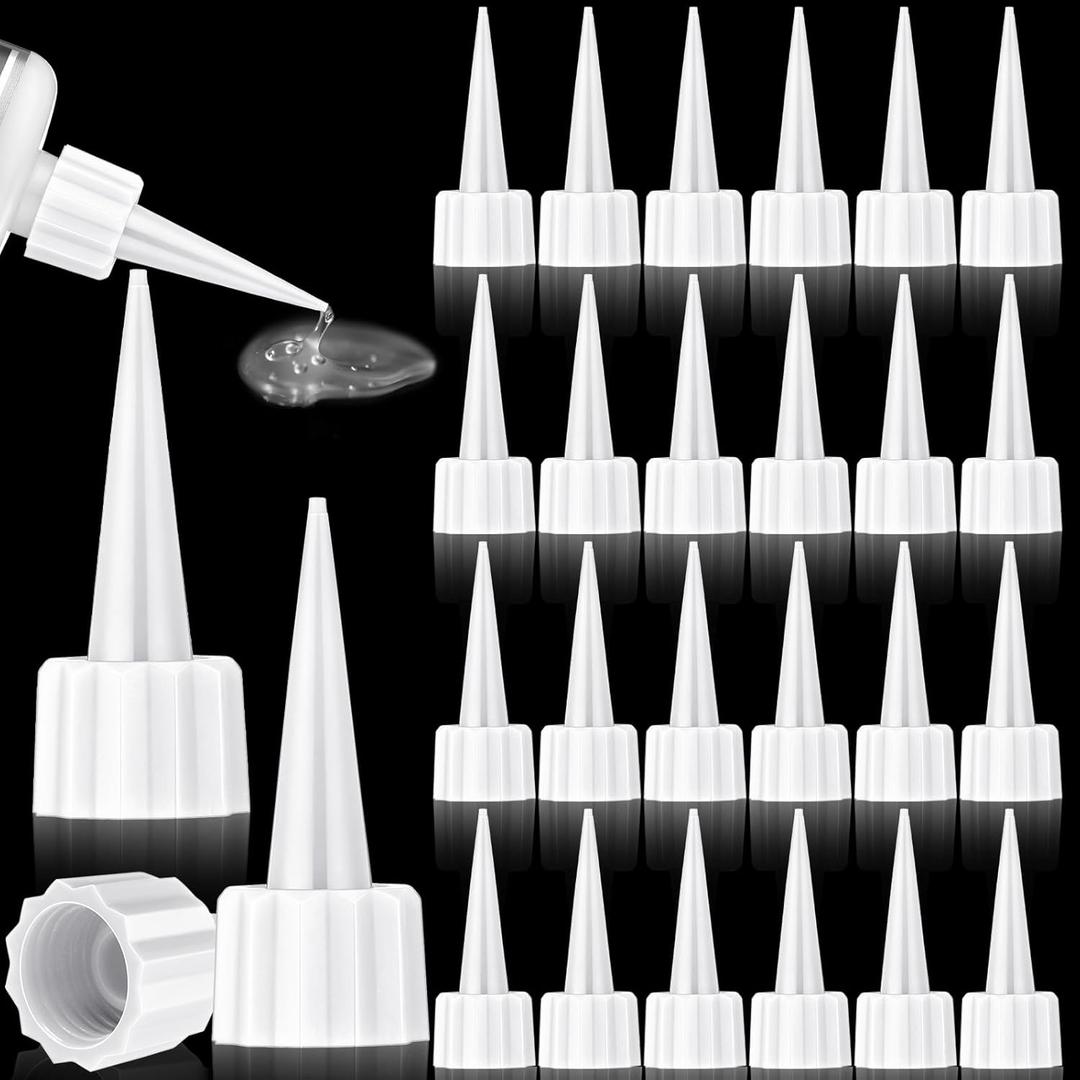Loopeer 24 Pcs 312 Extra Tips for Ca Glue Snip Tip Applicator Tips Cap Plastic Glue Micro-Tips Extender Precision Applicator for Ca Bottle Adhesive Tubes Dispensing DIY Crafts(White)