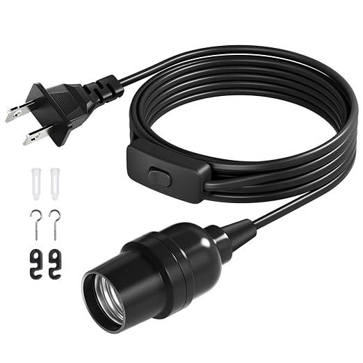 DiCUNO E26 Hanging Lantern Extension Cord Cable, Light Socket On Off Inline Cord Switch Control Lamp, 6.6 Feet (2M), Black, 1-Pack