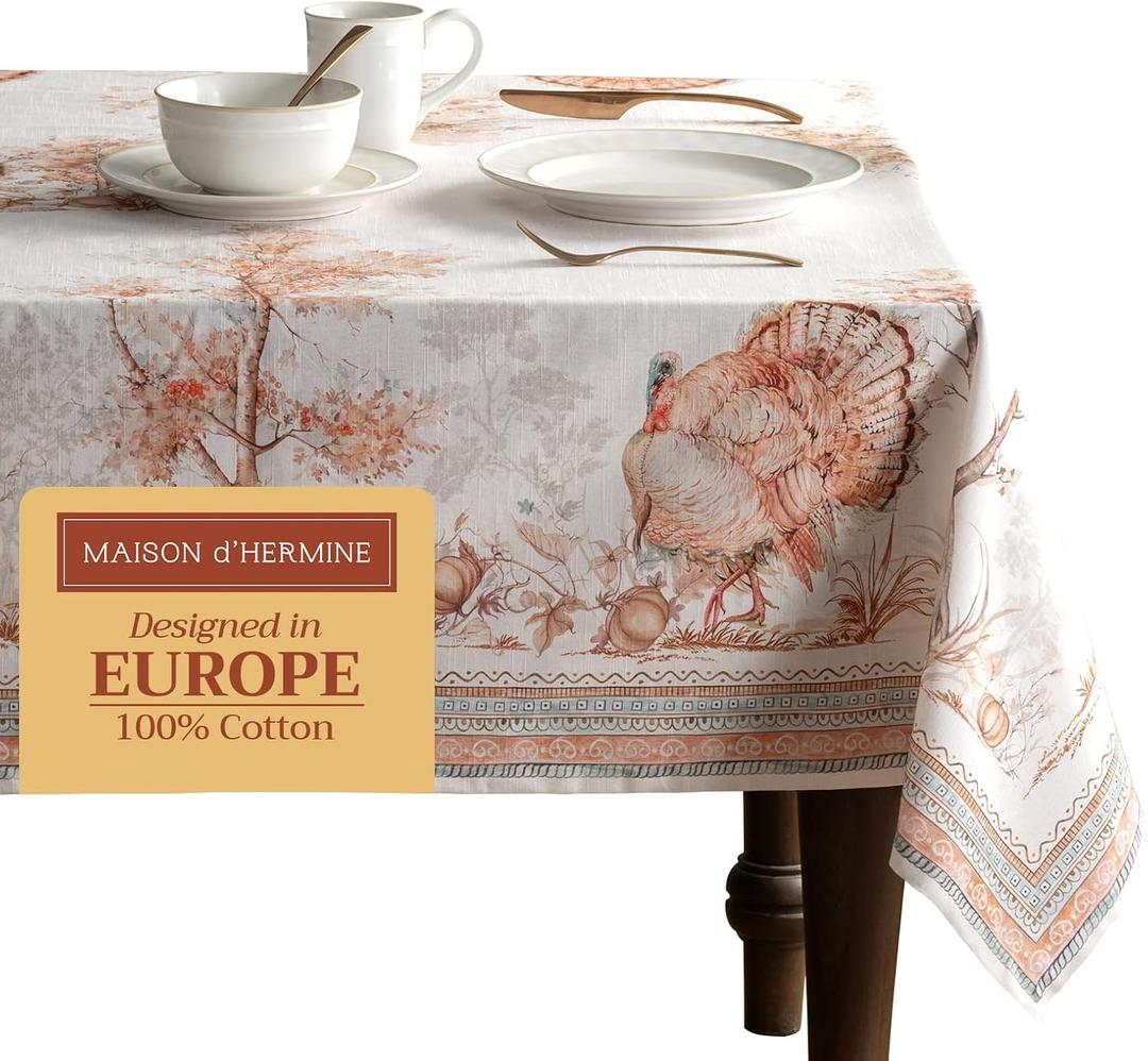 Maison d' Hermine Table Cloth Rectangle Table 100% Cotton 54 x 72 Inches Fall Tablecloth Reusable Everyday Use for Thanksgiving Christmas Decorations Dining Farmhouse Party (Giving Thanks)