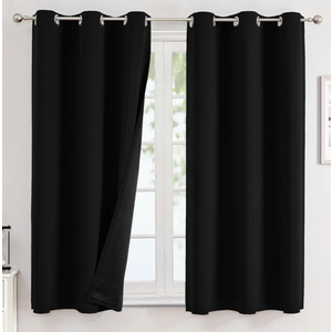 ChrisDowa 100% Blackout Curtains for Bedroom with Black Liner, 4 Thick Layers Total Blackout Thermal Insulated Grommet Window Curtains 4 Panels Set (Black, 70x62)