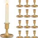 Gold Taper Candle Holder Set of 12, Hewory Short Skinny Brass Candlestick Holders, Vintage Small Low Metal Candles Sticks for Wedding Centerpieces Christmas Birthday Party Holiday Dinning Table Decor