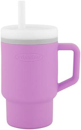 Infantino My 1st Tumbler, 9 Oz. Silicone Sippy Cup with Straw & Handle, Spill-Resistant Baby Cup for On-the-Go, BPA-Free Transition Bottle, Lilac