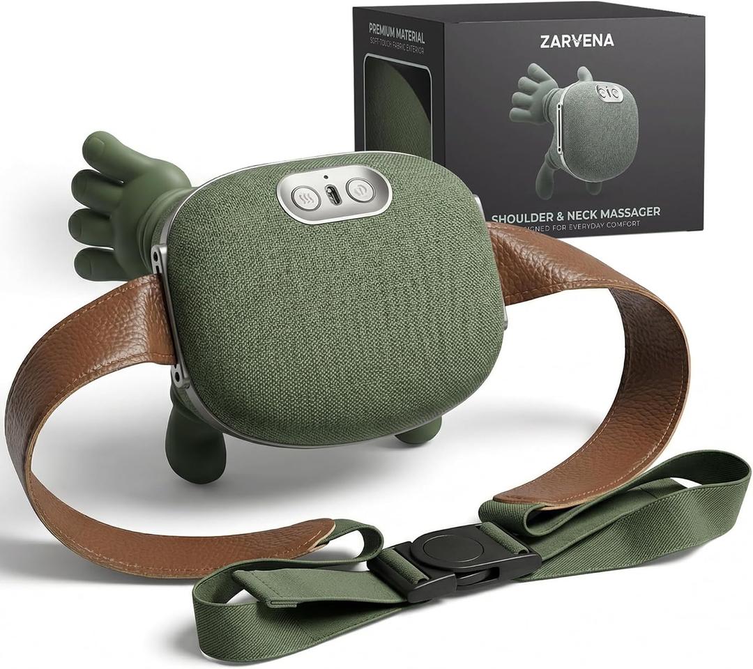 Neck Massager with Heat for Pain Relief Shoulder & Neck Massager with Hands, Simulated Human Hand Massager, Deep Tissue Shiatsu, Cordless Portable Neck Massager with Adjustable Strap