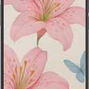 Cute Pink Lily Flower Blue Butterfly Floral Aesthetic Phone Case for iPhone 14 & iPhone 13 Case for Teen Girls Women (6.1Inch)