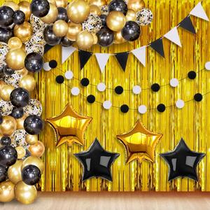 KatchOn, Black and Gold Party Decorations Set - Huge, Pack of 89 | Black and Gold Balloon Arch Kit with Gold Fringe Curtain Backdrop | Graduation Decorations 2025, Black and Gold Birthday Decorations