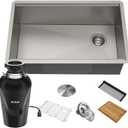 KRAUS Kore Workstation 32-inch Undermount 16 Gauge Stainless Kitchen Sink, Single Bowl Kitchen Sink with 3/4 HP Garbage Disposal, KWU110-32-100-75MB