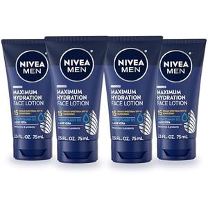 NIVEA MEN Maximum Hydration Face Lotion, Face Lotion with Broad Spectrum SPF 15 Sunscreen for Men, 4 Pack of 2.5 Fl Oz Tubes