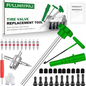 38PCS Tire Valve Stem Core Quickly Replacement Tool Kit, Quick Change Tire Valve Tool Kit for Replacing Leaky Valves in Cars, Trucks, ATVs, etc with TR413/TR414/TR418 (Green)