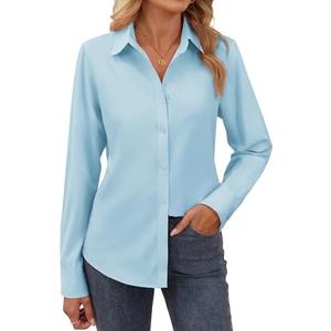 Gleeivy Button Down Shirts for Women Long Sleeve Cotton Button Up Shirt Women Business Casual Blouses Fit Work Tops L