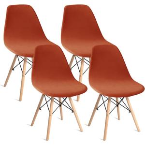Shell Chair Covers Velvet Mid Century Modern Dining Chair Covers Stertch Dining Room Shell Side Chair Slipcovers Lounge Armless Chairs Covers for Kitchen Dining Room Set of 4 Dark Orange