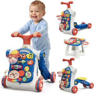 HYES 5 in 1 Push Walker for Toddler Boy, Blue, 13 inches x 16 inches x 7 inches