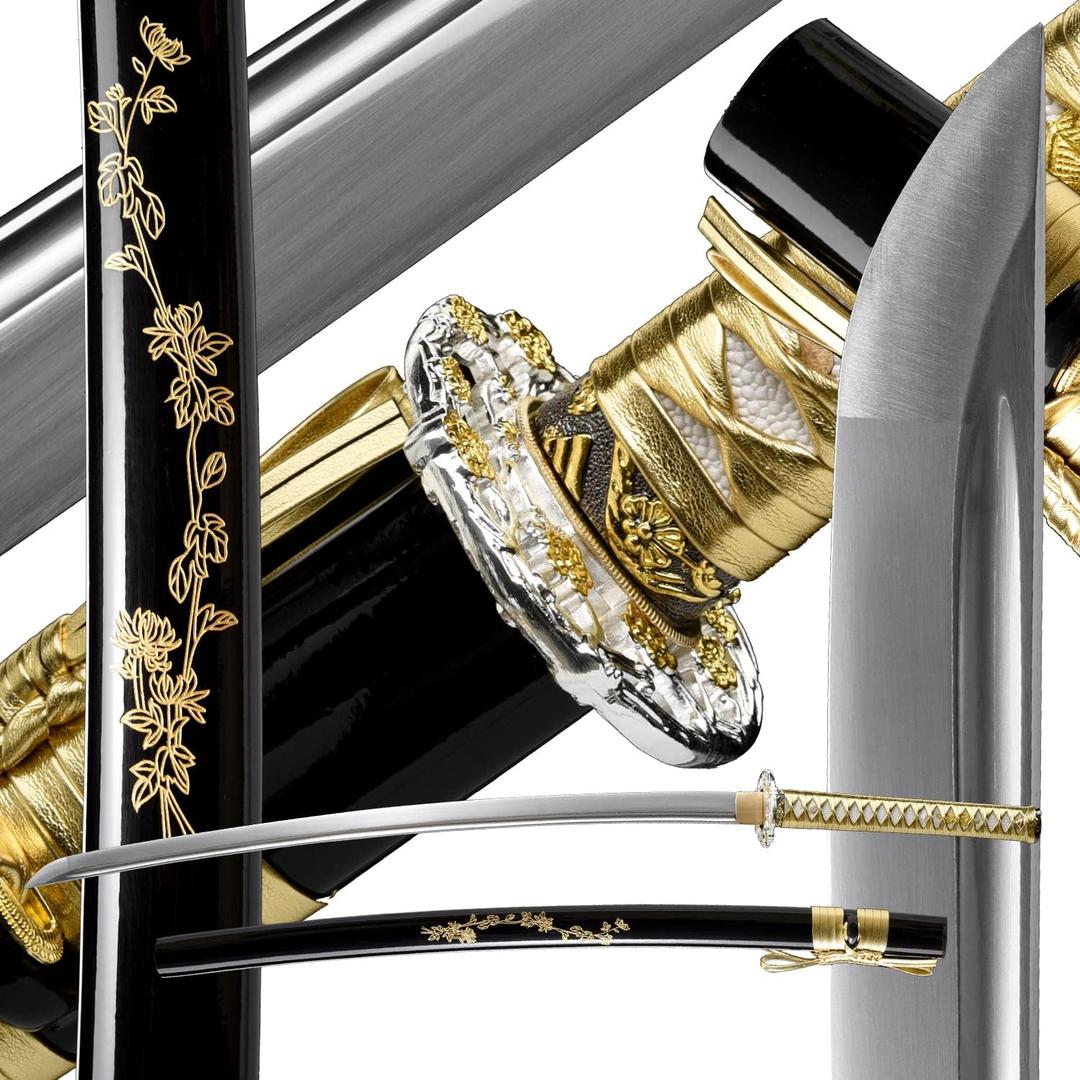 Samurai Sword | Traditional Hand-Forged Katana Swords Authentic Japanese Anime Samurai | High Carbon Steel Katanas Collection Sharp Full Tang (Silver-Double color Flowers)