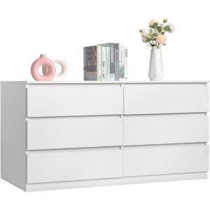 Spaco White Dresser for Bedroom,48'' Modern 6 Drawer Dresser with Deep Drawer,Wide Storage Chest of Drawers,Bedroom Storage Organizer Furniture,TV Stand for Living Room