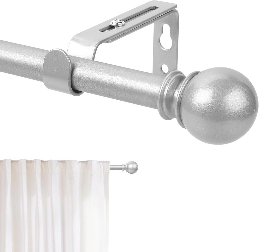 Silver Curtain Rod for Windows 28 to 48 Inch, 5/8 Inch Diameter Adjustable Curtain Rods With Brackets, Heavy Duty Easy to Install Curtain Rods for Bedroom, Outdoor Curtain Rod for Patio