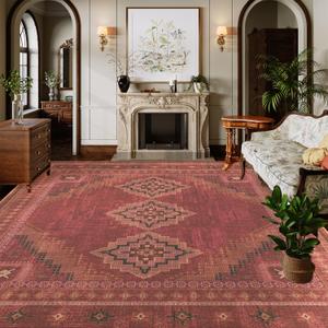 10x14 Area Rug - Washable Ultra-Thin Carpet Non-Slip Crimson Red