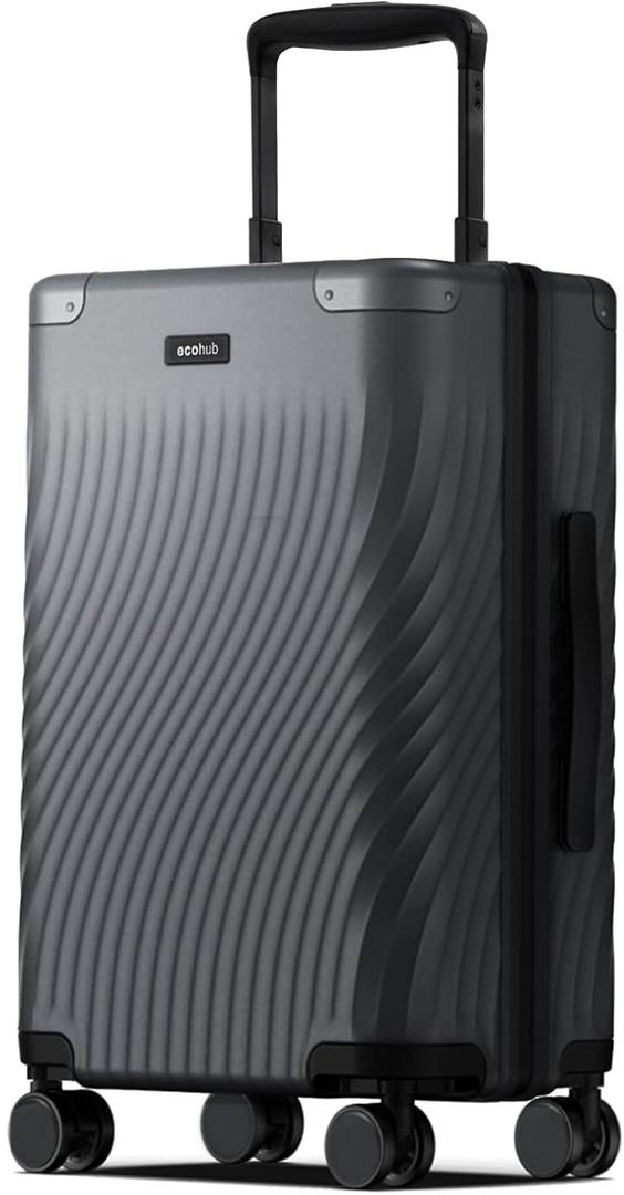 ECOHUB Hardside Expandable Carry On Luggage Sets, Recycled PC 20/24" Rolling Luggage Airline Approved with Spinner Wheels & TSA Lock, Lightweight Hardshell Travel Suitcase, 20+24 inch Carry-on Black