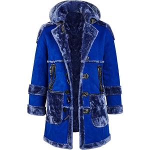 Ebifin Men's Shearling Leather Coat Faux Suede Sherpa Lined Sheepskin Jacket with Hood, Small