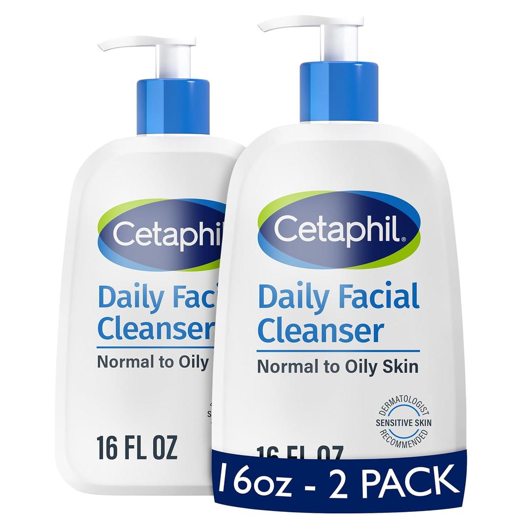 Cetaphil Face Wash, Daily Facial Cleanser for Sensitive, Combination to Oily Skin, 16 oz 2 Pack, Gentle Foaming, Soap Free, Hypoallergenic