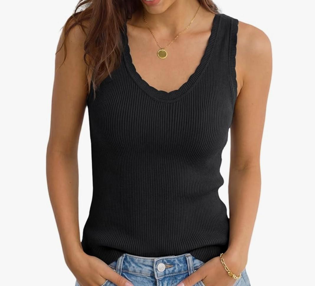 EasyGala Womens Ribbed Knit Scoop Neck Tank Tops Sleeveless Slim Fit Sweater Vests Casual Trendy Clothes Summer 2026.Size( S)