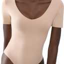 PUMIEY Women's V Neck Short Sleeve Bodysuit Sexy Tops Sharp Collection (Medium)