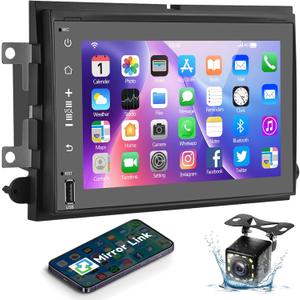 Podofo Android Car Stereo for Ford F150 F250 F350 Fusion Edge Explorer Taurus Freestar, 7 inch Touch Screen Bluetooth Radio with GPS Navigation Support FM/RDS SWC USB Mirrorlink Backup Camera