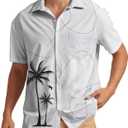 Men's Hawaiian Shirt Short Sleeve Casual Printed Button Down Tropical Shirt Summer Holiday Beach Hawaii Shirts (Medium, White)