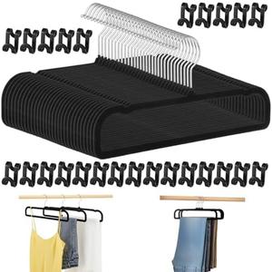 30 Pack Velvet Pants Hangers Non Slip, Black Flocked Trouser Hangers with Swivel Hook, Space Saving Slim Clothes Hanger for Closet, Jeans, Shirts and Dresses