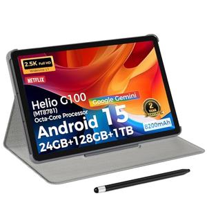 11inch Tablet, Android 15 Tablet 24GB RAM,128GB ROM, 2560*1600IPS 2.5K Widevine L1, G100( MT8781) Octa-core Processor, 24GB RAM,128GB ROM, Wi-Fi 6& Bluetooth 5.2, 8200mAh Battery