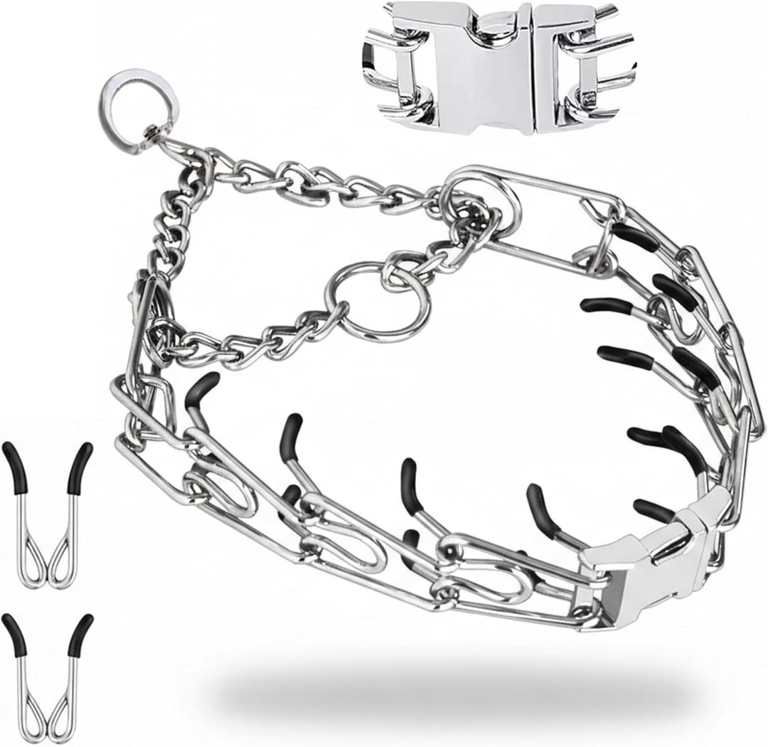 No Pull Dog Collar - 3mm (18"-24" Inches) Heavy Duty Stainless Steel Dog Training Collar, Adjustable Fit with Quick Release Buckle for Small, Medium & Large Dogs, 2 Extra Links