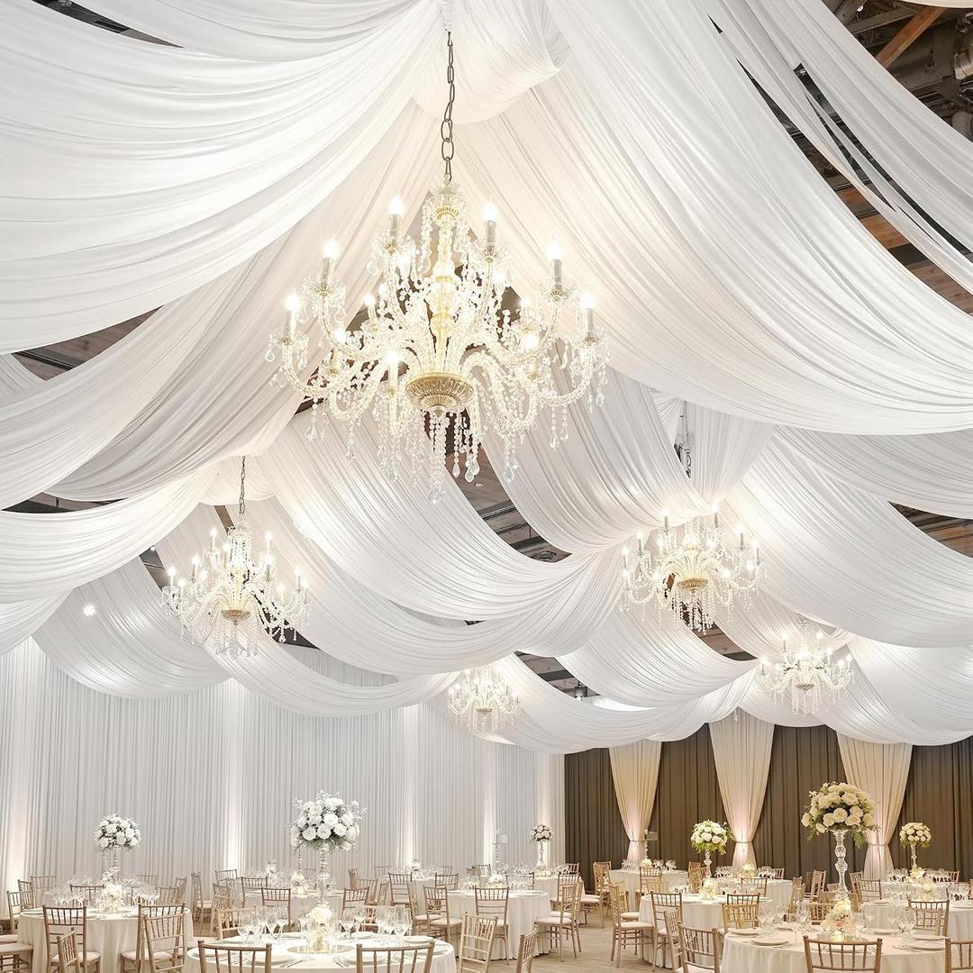 10 Panels 5 ft x 30 ft White Ceiling Drapes for Wedding Parties 30 FT Extra Long Thick Polyester Wrinkle-Free Drapery Tent Decor Decorations for Birthday Party Ceremony Stage Swag