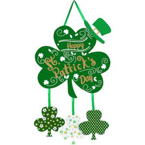 2 x Happy St. Patrick's Day Door Sign Wooden Irish Hanging Welcome Board Shamrock Shaped Wooden Hanging Sign with Rope for St. Patrick's Day Party Home Decor, 10.6 x 11.8 Inches