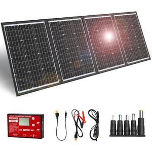 DOKIO 200W 36V Portable Foldable Solar Panel Kit, Compact 19x26.4in Design 9.7lb with Standalone Controller and USB, Monocrystalline Charger for 24V Batteries, Power Stations, RV Camping Emergency Use