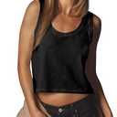 Tankaneo Womens Scoop Neck Cropped Tank Tops Summer Casual Cotton Workout Sleeveless Shirts Loose Fit Basic Tees S
