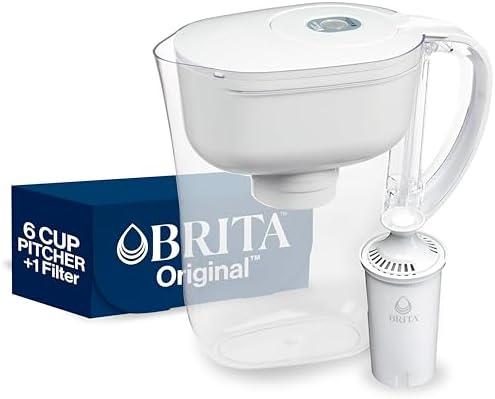 Brita Water Filter Pitcher for Tap and Drinking Water with 1 Standard Filter, Lasts 2 Months, 6-Cup Capacity, BPA Free, White